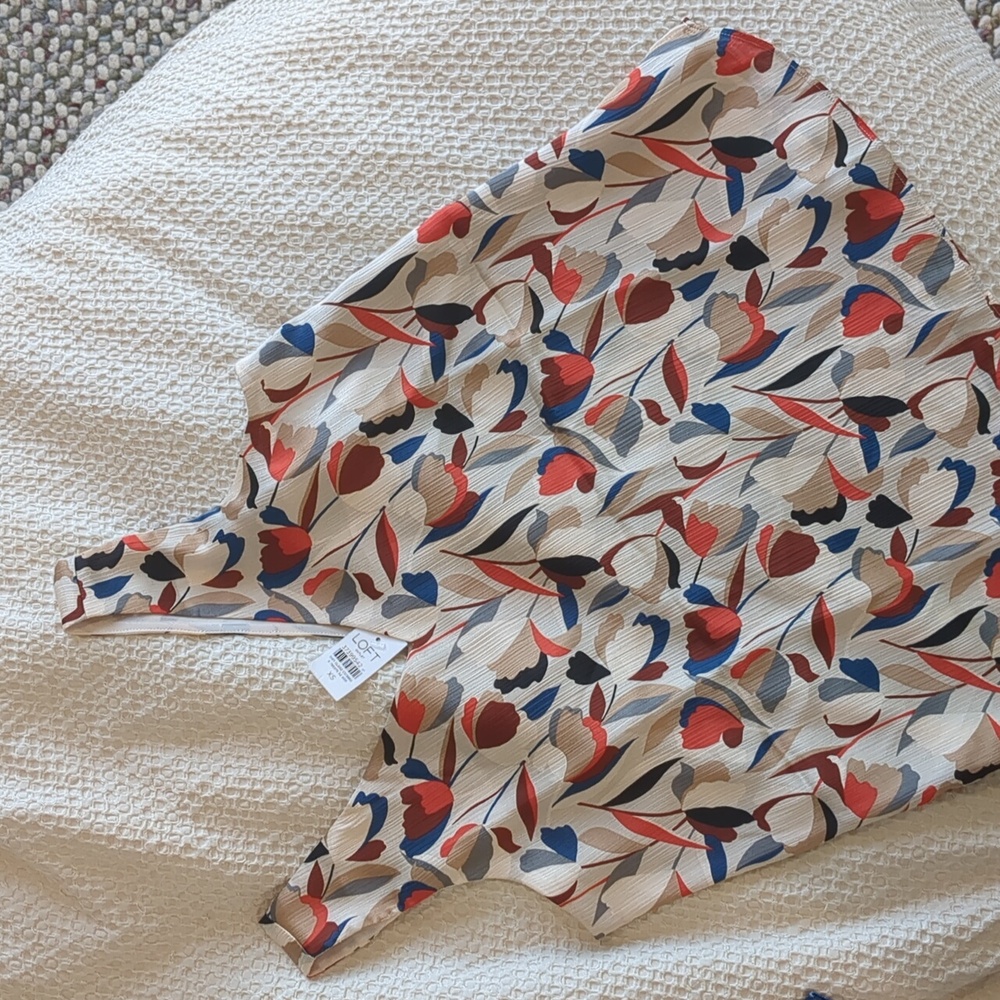 LOFT Floral Sleeveless Blouse with Taupe Red and Blue